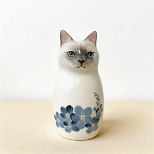 Cat Shaped Urn — custom hand-painted pet urn for ashes by Farbe Ceramics