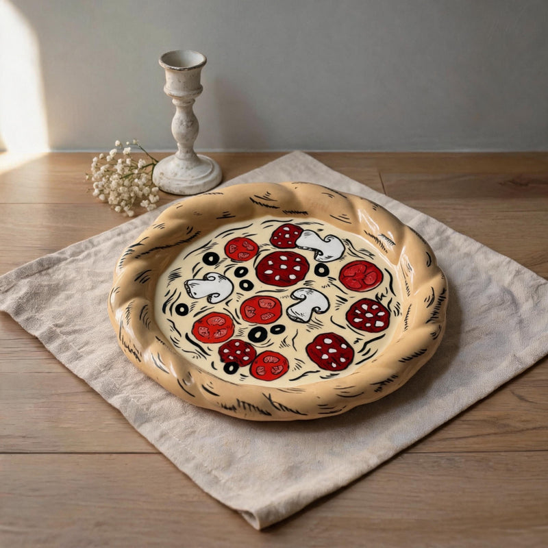 Pizza Plate Custom Topping Underglaze Ceramics 1