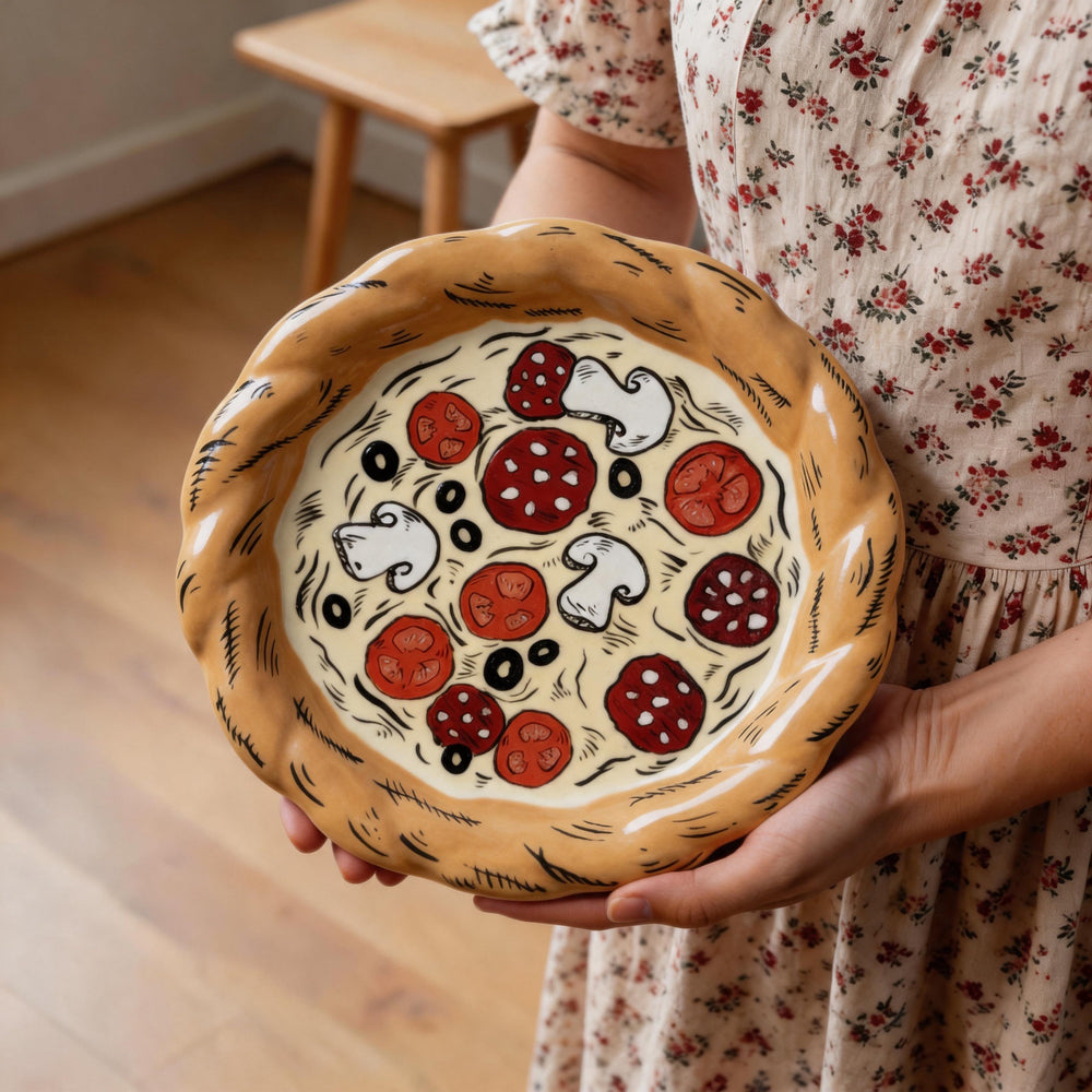 Hand-painted pizza decorative plate detail 2