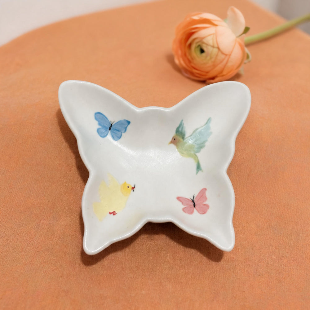 Butterfly Trinket Dish Underglaze Ceramic with Bird Print 5