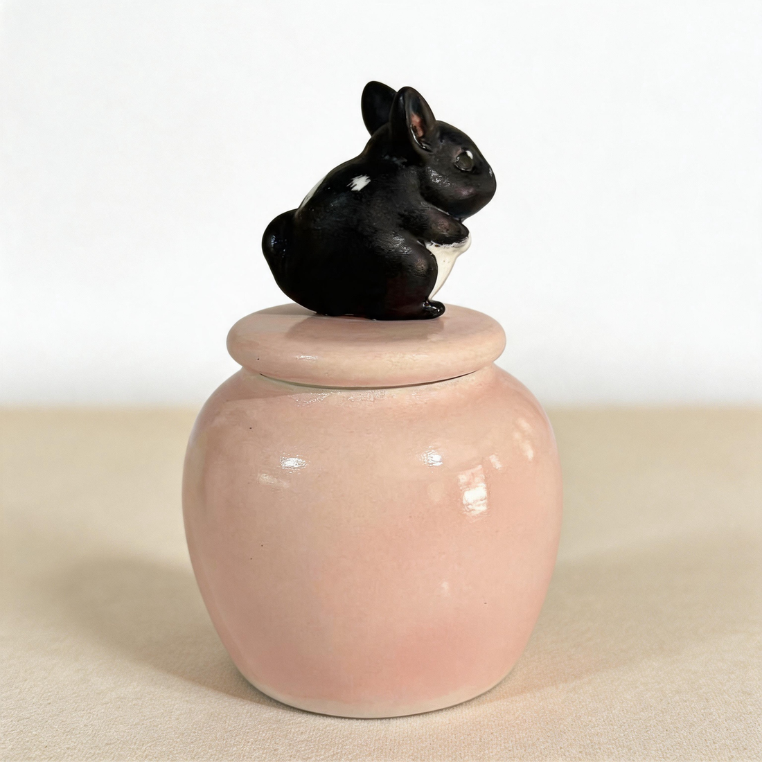 Handmade ceramic chinchilla figurine urn by Farbe Ceramics, hand-painted small pet keepsake