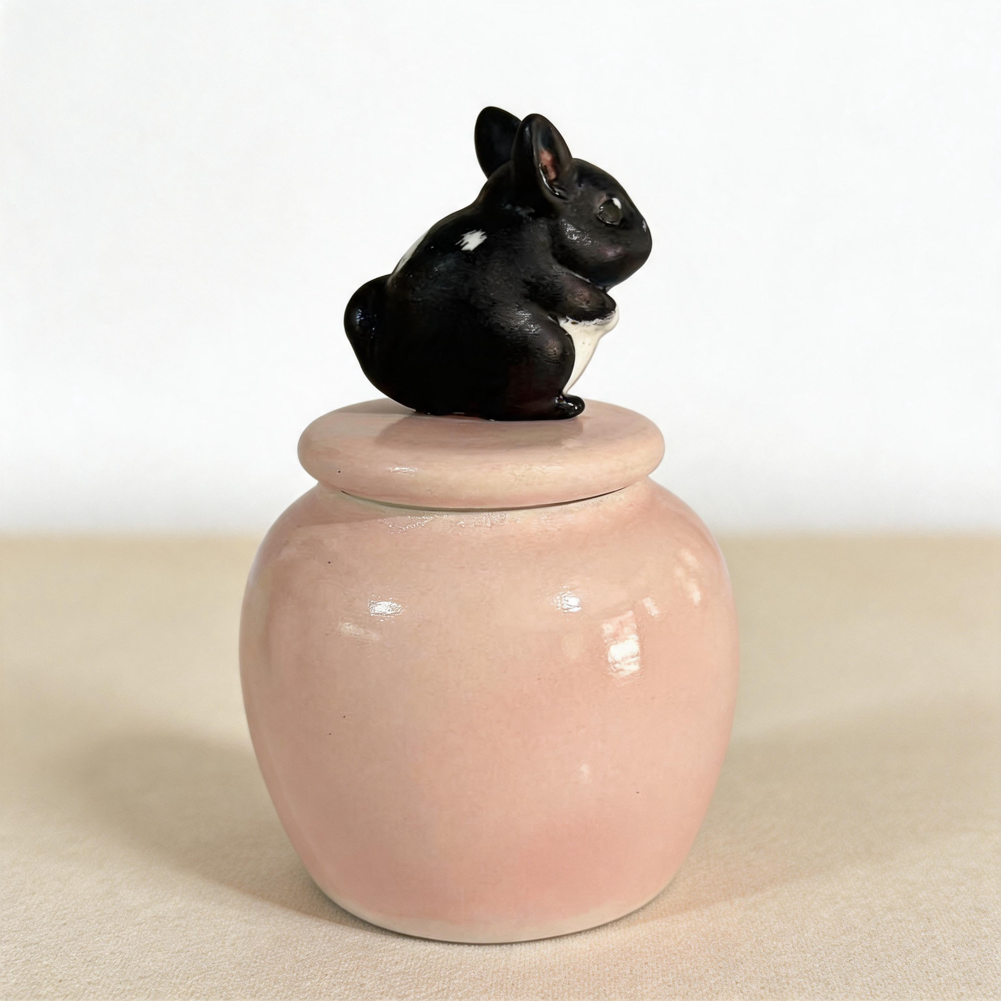 Handmade ceramic chinchilla figurine urn by Farbe Ceramics, hand-painted small pet keepsake