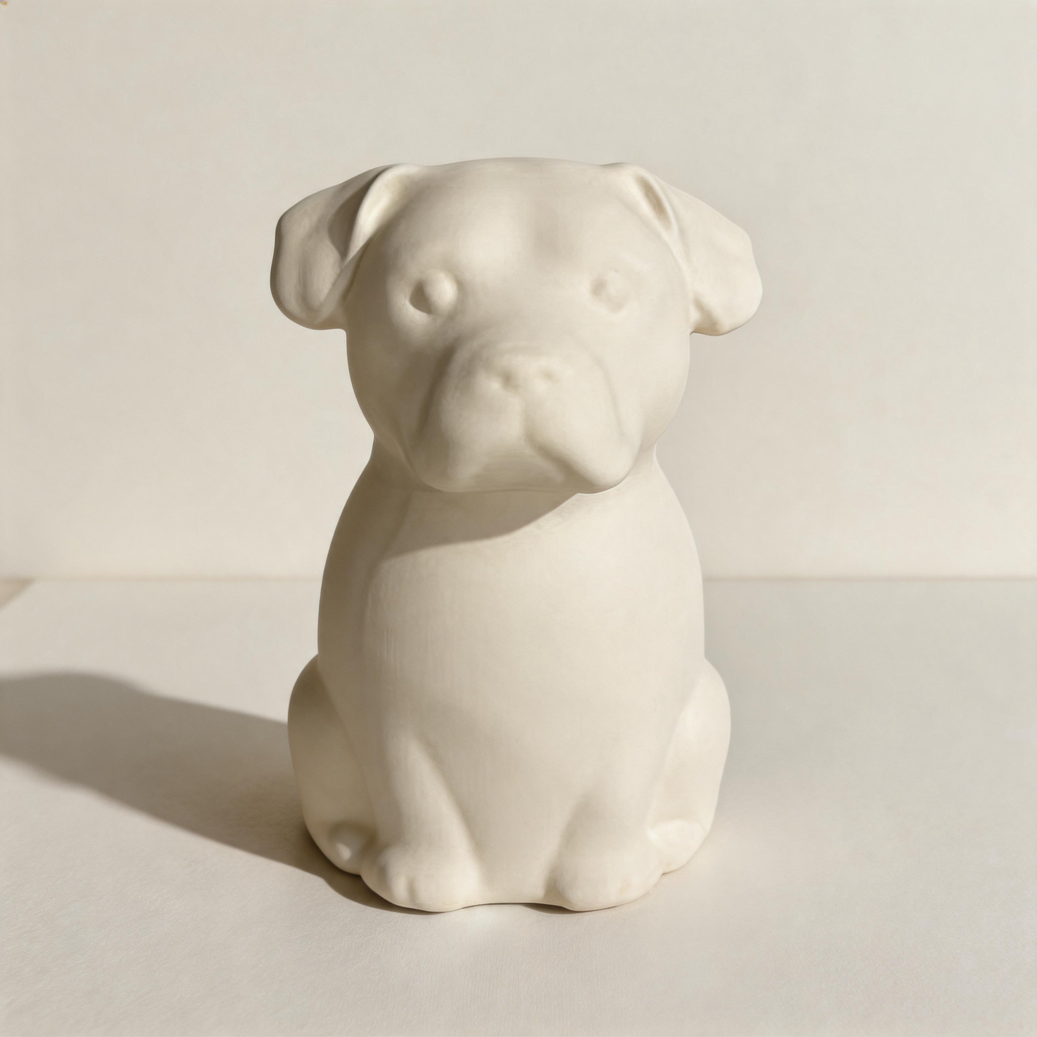 Handmade clay dog sculpture in progress at the Farbe Ceramics studio, a custom mixed breed dog memorial being shaped by hand