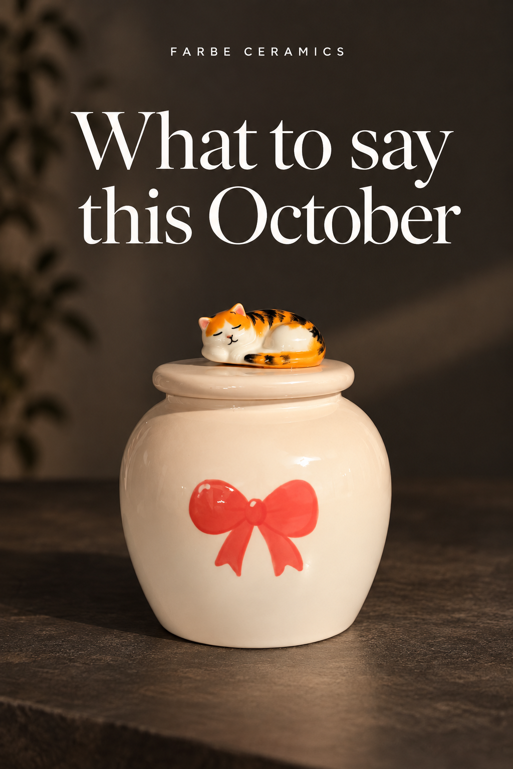 A finished ceramic pet memorial with its original hand painted portrait and personal details. Overlay reads: What to say this October.