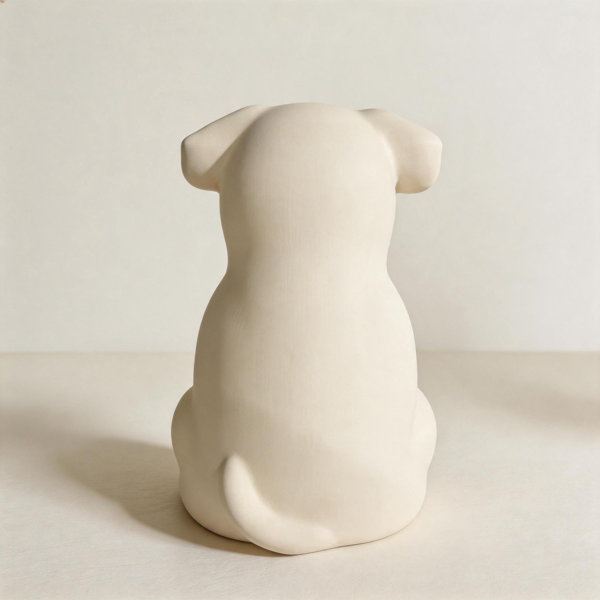 Styled on a shelf of a personalized custom pet sculpture urn for ashes — a handmade ceramic pet memorial urn, hand-painted from your photos to match your pet and made to order. Custom pet memorial by Farbe Ceramics.