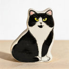 Front view of a personalized flat pet urn for ashes — a handmade ceramic pet memorial urn, hand-painted from your photos to match your pet and made to order. Custom pet memorial by Farbe Ceramics.