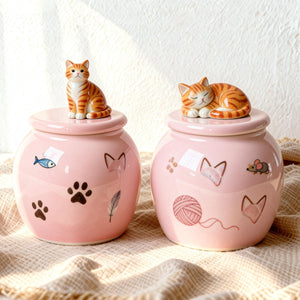 Cat Figurine Urn — custom hand-painted pet urn for ashes by Farbe Ceramics
