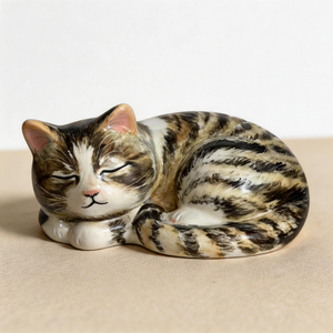 Sleeping Cat Urn — custom hand-painted pet urn for ashes by Farbe Ceramics