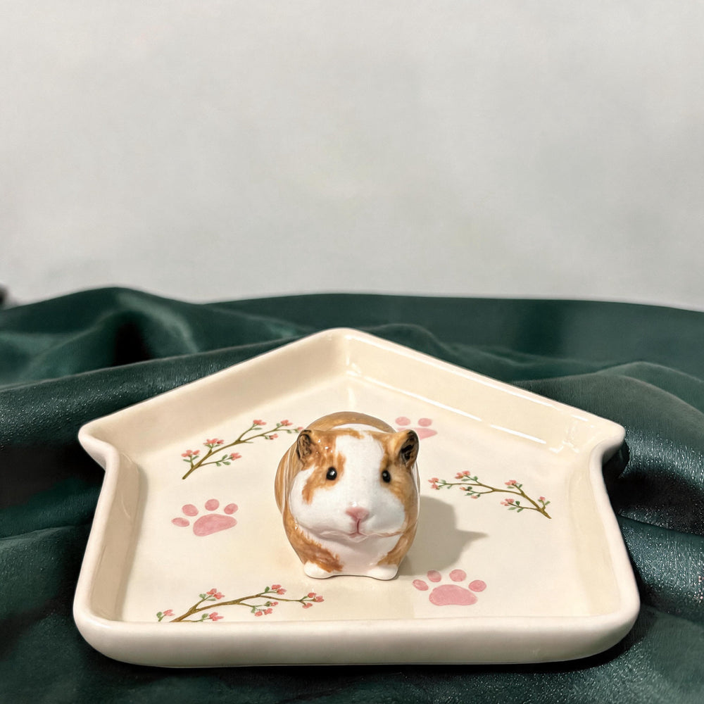 Hamster on a house-shaped pet ring dish