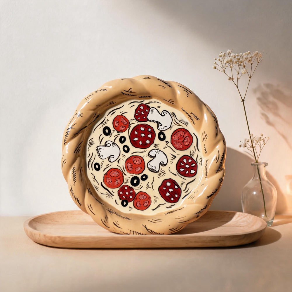 Hand-painted pizza decorative plate detail 5