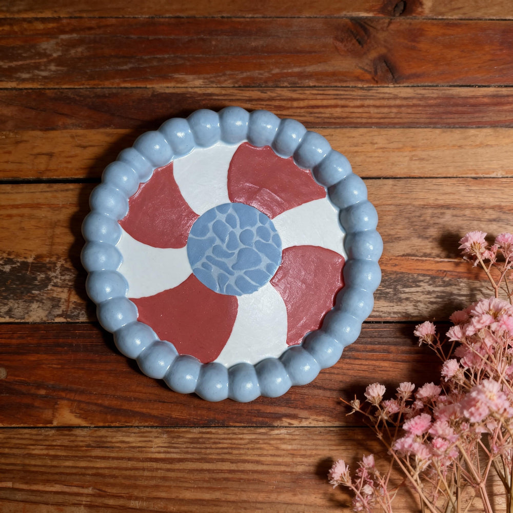 White Red Blue Buoy Trinket Dish Underglaze Ceramics Original Art 3