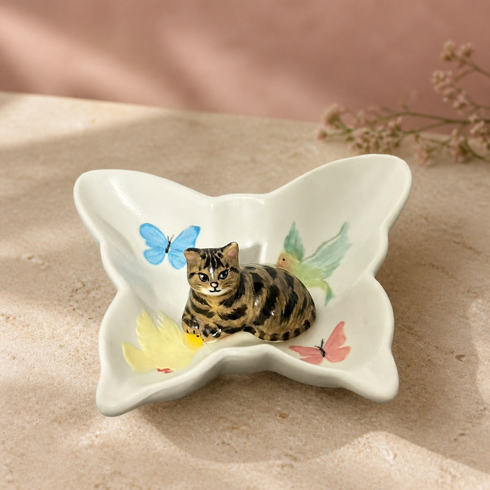 Butterfly Dish - Orange Tabby Cat Sitting - Blush Pink Background 01