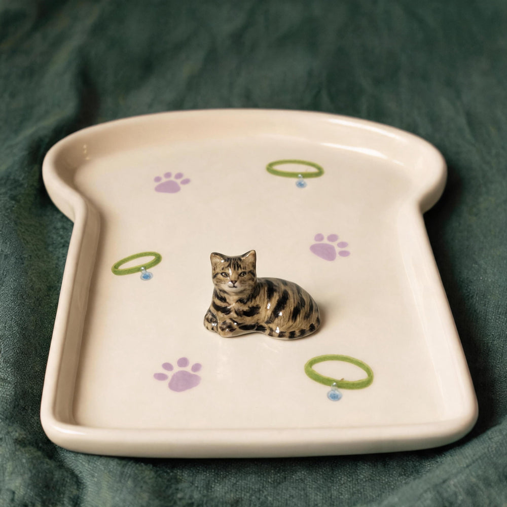 Beige cat on a custom toast pet trinket dish