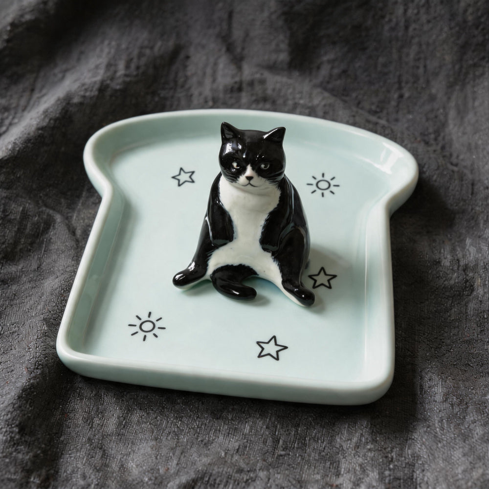 Teal cat on a custom toast pet trinket dish