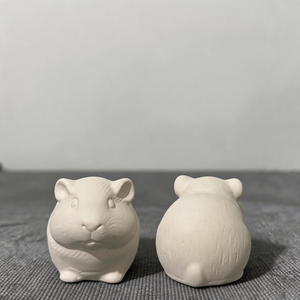 Unpainted hamster and guinea pig figurine – front and back